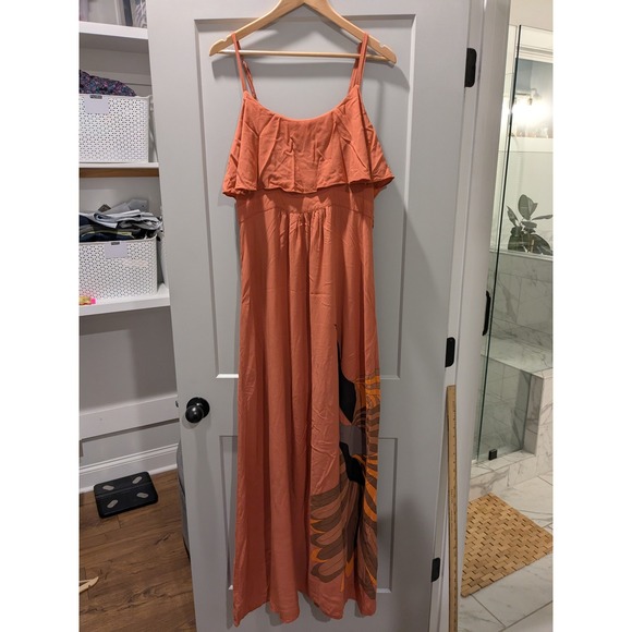 FREE PEOPLE Flock of Birds Burnt Orange Ruffle‎ Maxi Dress S L - Picture 3 of 13